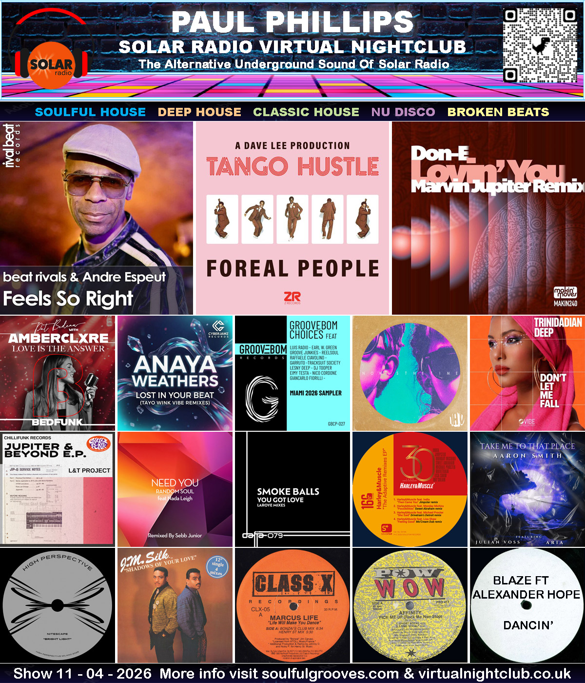 The Virtual Nightclub 11th April 2026 playing Soulful House, Deep House, Classic House, Nu Disco, Broken Beats