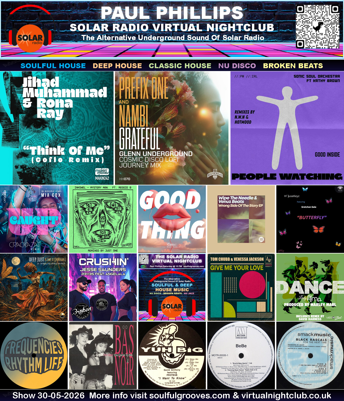The Virtual Nightclub 30th May 2026 playing Soulful House, Deep House, Classic House, Nu Disco, Broken Beats